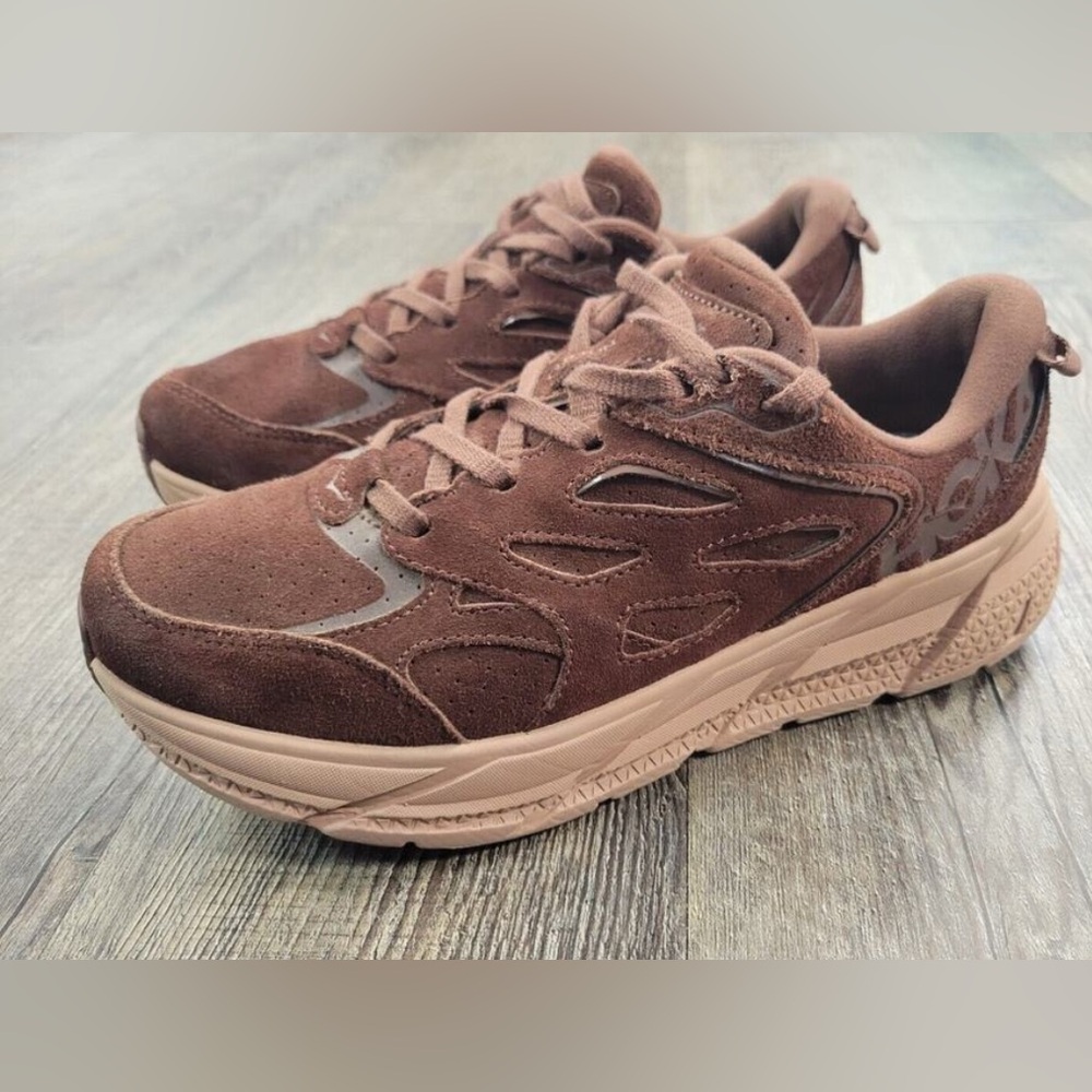 Hoka Brown Sneakers with Suede Mesh Upper and Cushioned Midsole